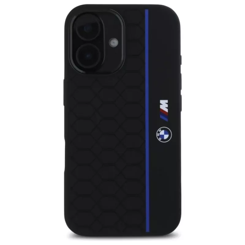 BMW BMHMP16S23SHEB Funda rígida de silicona Hexagon Blue Line MagSafe para iPhone 16 6,1
