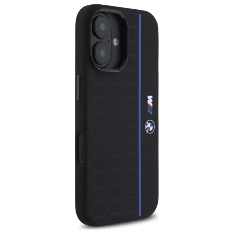 BMW BMHMP16S23SHEB Funda rígida de silicona Hexagon Blue Line MagSafe para iPhone 16 6,1