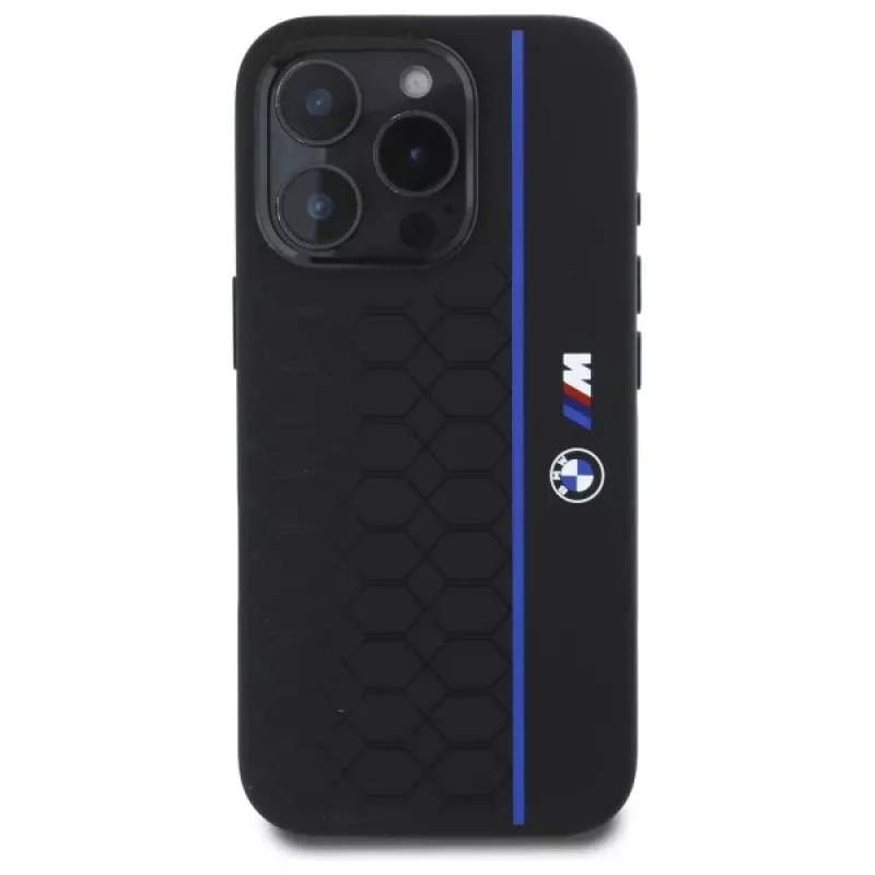 BMW BMHMP16L23SHEB iPhone 16 Pro funda rígida silicona Hexagon Blue Line MagSafe negro