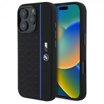 BMW BMHMP16X23SHEB Funda rígida de silicona Hexagon Blue Line MagSafe para iPhone 16 Pro Max 6,9