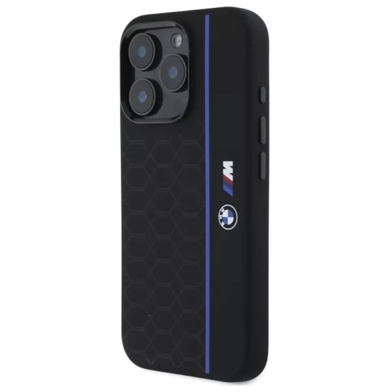 BMW BMHMP16X23SHEB Funda rígida de silicona Hexagon Blue Line MagSafe para iPhone 16 Pro Max 6,9