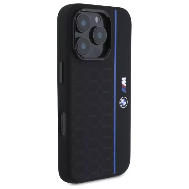 BMW BMHMP16X23SHEB Funda rígida de silicona Hexagon Blue Line MagSafe para iPhone 16 Pro Max 6,9