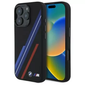 BMW BMHMP16X23SSPK Funda rígida de silicona MagSafe Random Lines para iPhone 16 Pro Max 6,9