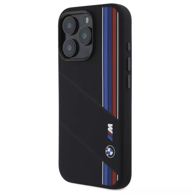 BMW M Collection Funda rígida de silicona Cut Tricolor Lines MagSafe para Apple iPhone 16 Pro Max 6,9