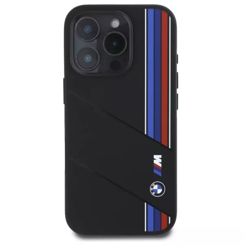 BMW M Collection Funda rígida de silicona Cut Tricolor Lines MagSafe para Apple iPhone 16 Pro Max 6,9