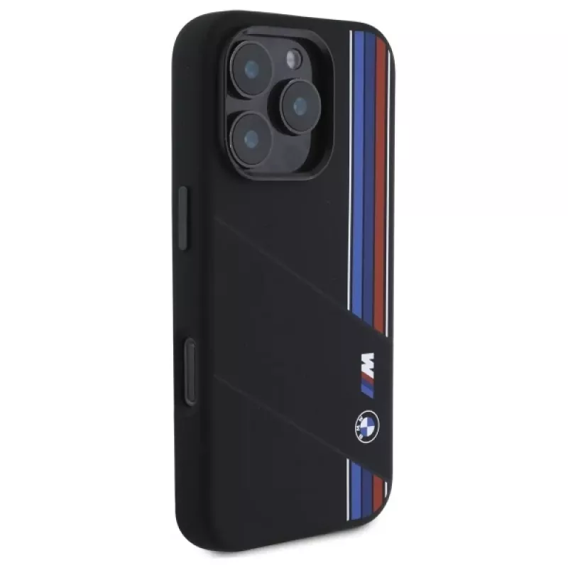 BMW M Collection Funda rígida de silicona Cut Tricolor Lines MagSafe para Apple iPhone 16 Pro Max 6,9