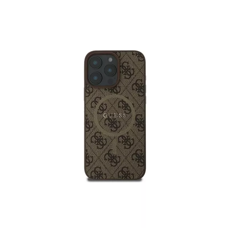 Guess 4G Ring Classic Logo funda MagSafe para iPhone 16 Pro (marrón)