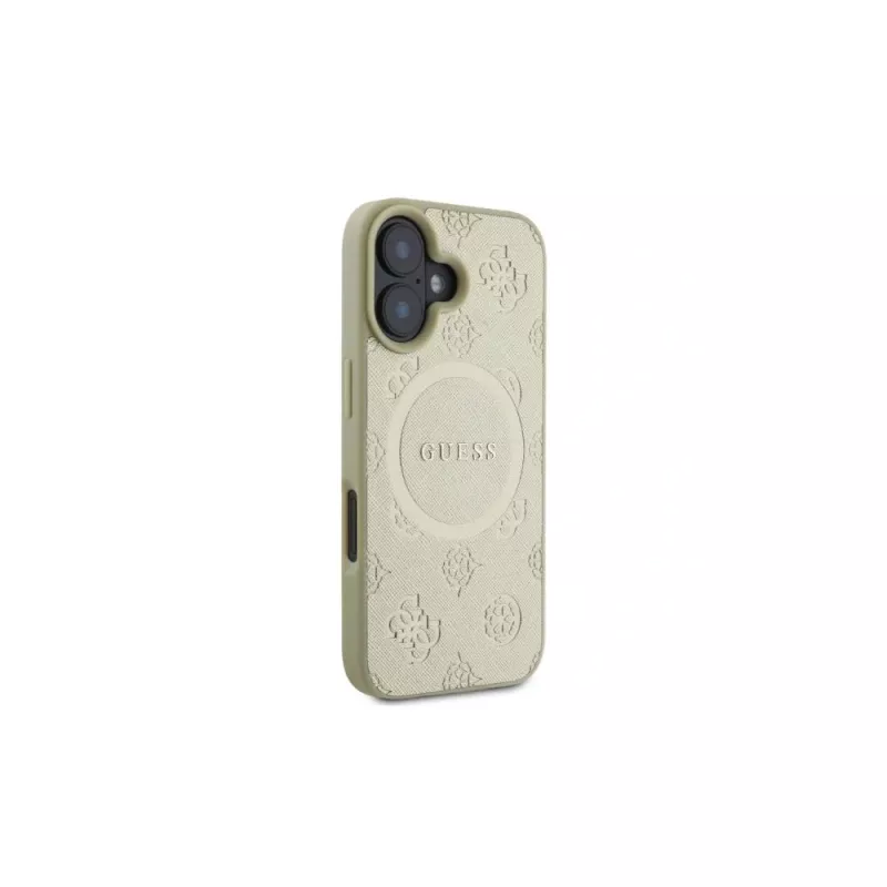 Guess Saffiano Peony Classic Logo funda MagSafe para iPhone 16 (dorado)