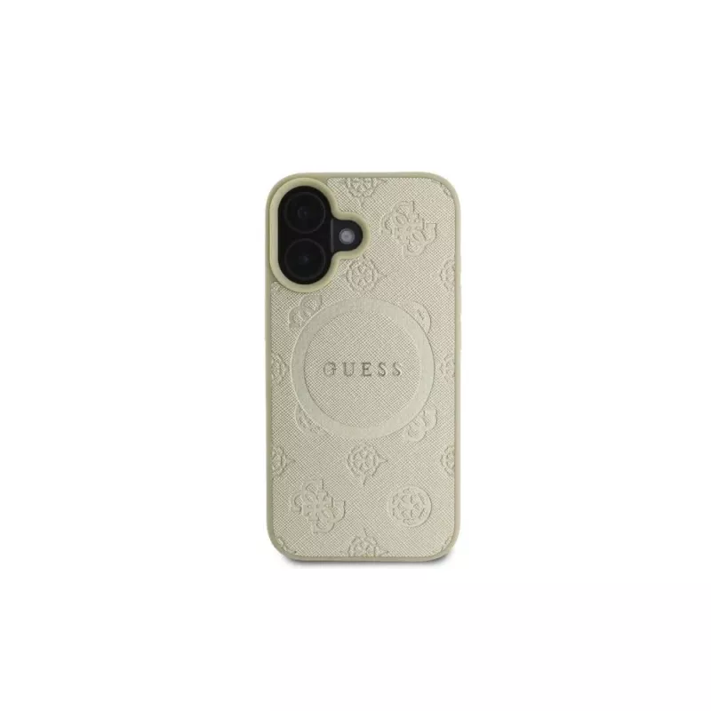 Guess Saffiano Peony Classic Logo funda MagSafe para iPhone 16 (dorado)