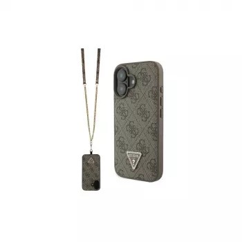 Guess GUHCP16SP4TDSCPW iPhone 16 6,1 inch funda rígida piel logo metálico strass Crossbody marrón