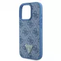 Guess GUHCP16LP4TDSCPB iPhone 16 Pro 6,3 inch funda rígida de piel azul con logo metálico, strass y correa