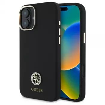 Guess GUHCP16SM4DGPK iPhone 16 6,1 inch negra funda rígida silicona logo strass 4G