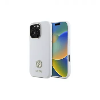 Guess GUHCP16LM4DGPH iPhone 16 Pro 6,3 inch funda de silicona blanca con logo strass 4G