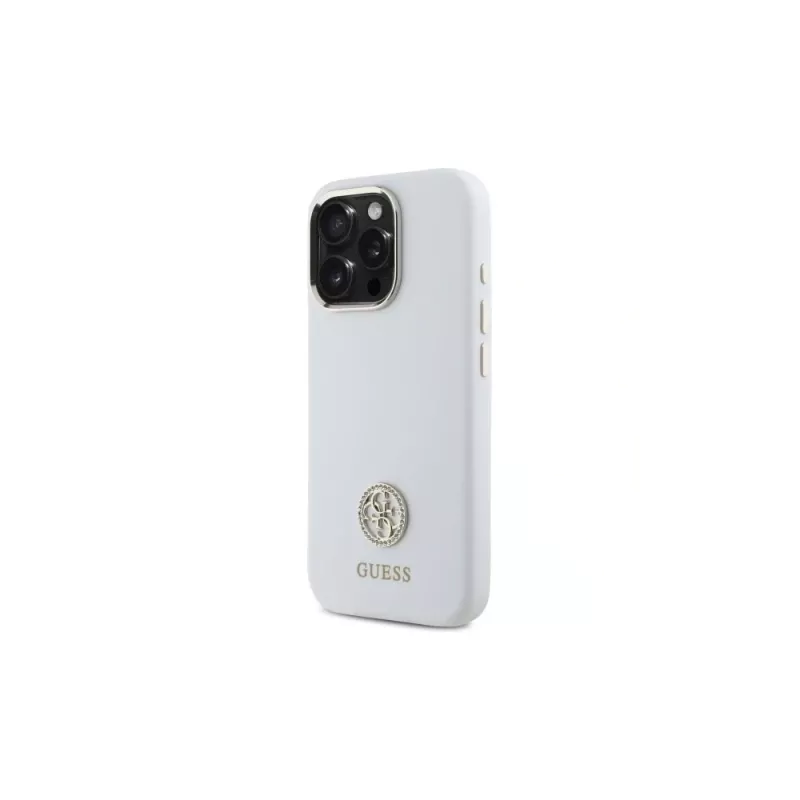 Guess GUHCP16LM4DGPH iPhone 16 Pro 6,3 inch funda de silicona blanca con logo strass 4G