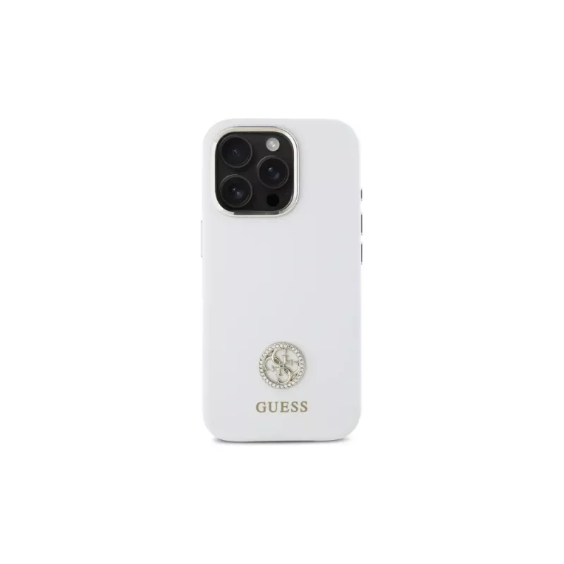 Guess GUHCP16LM4DGPH iPhone 16 Pro 6,3 inch funda de silicona blanca con logo strass 4G