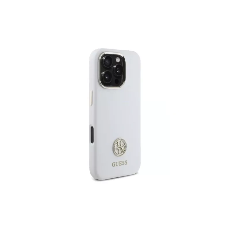 Guess GUHCP16LM4DGPH iPhone 16 Pro 6,3 inch funda de silicona blanca con logo strass 4G