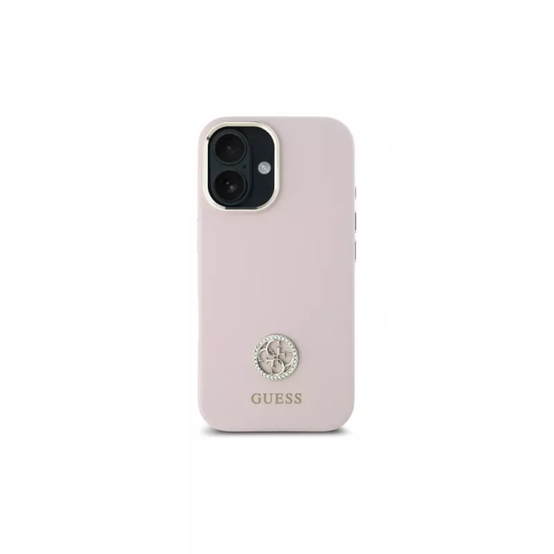 Guess GUHCP16SM4DGPP funda rígida silicona logo strass 4G para Apple iPhone 16 6,1