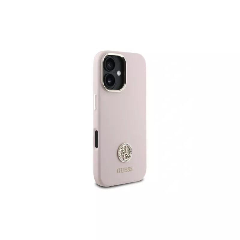 Guess GUHCP16SM4DGPP funda rígida silicona logo strass 4G para Apple iPhone 16 6,1