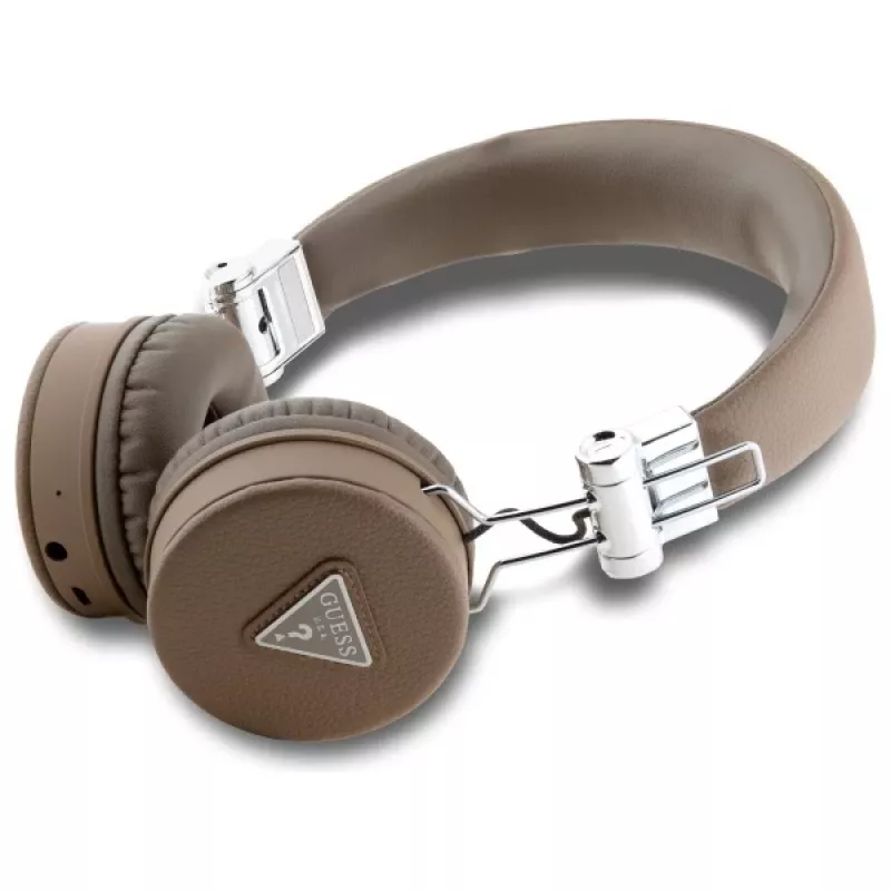 Guess Grained Classic Round Shape auriculares inalámbricos Bluetooth over-ear con ENC, marrón