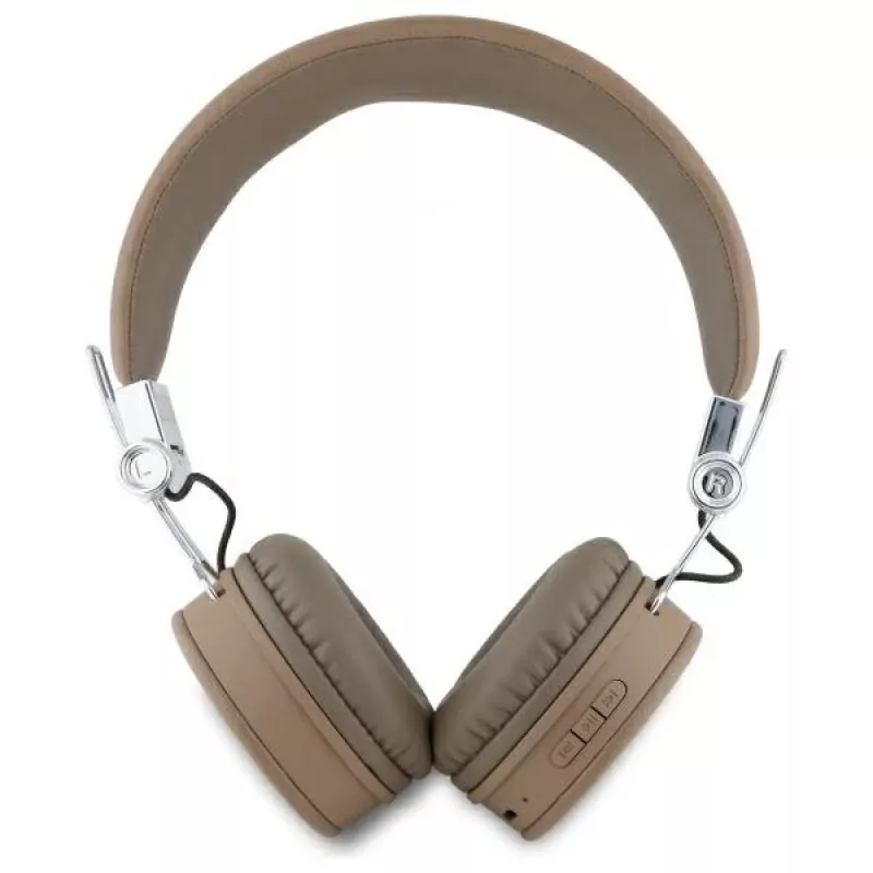 Guess Grained Classic Round Shape auriculares inalámbricos Bluetooth over-ear con ENC, marrón