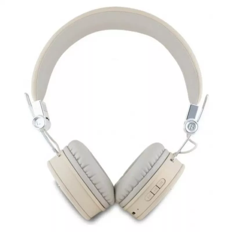 Guess Grained Classic Round Shape auriculares inalámbricos Bluetooth over-ear con ENC, beige