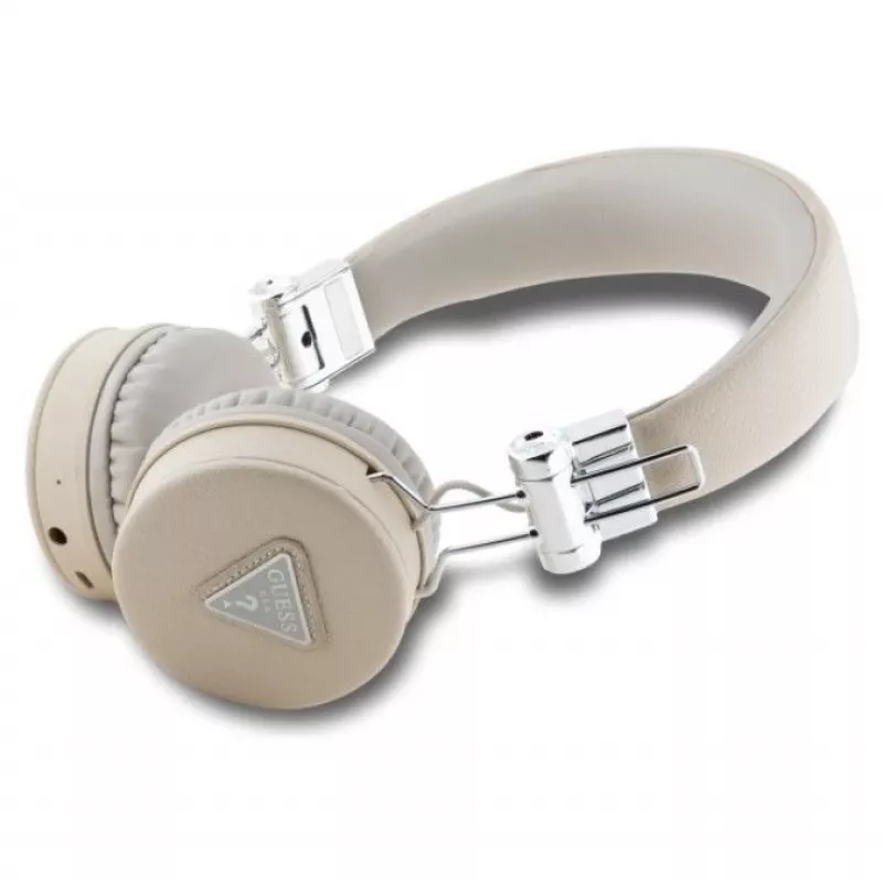 Guess Grained Classic Round Shape auriculares inalámbricos Bluetooth over-ear con ENC, beige