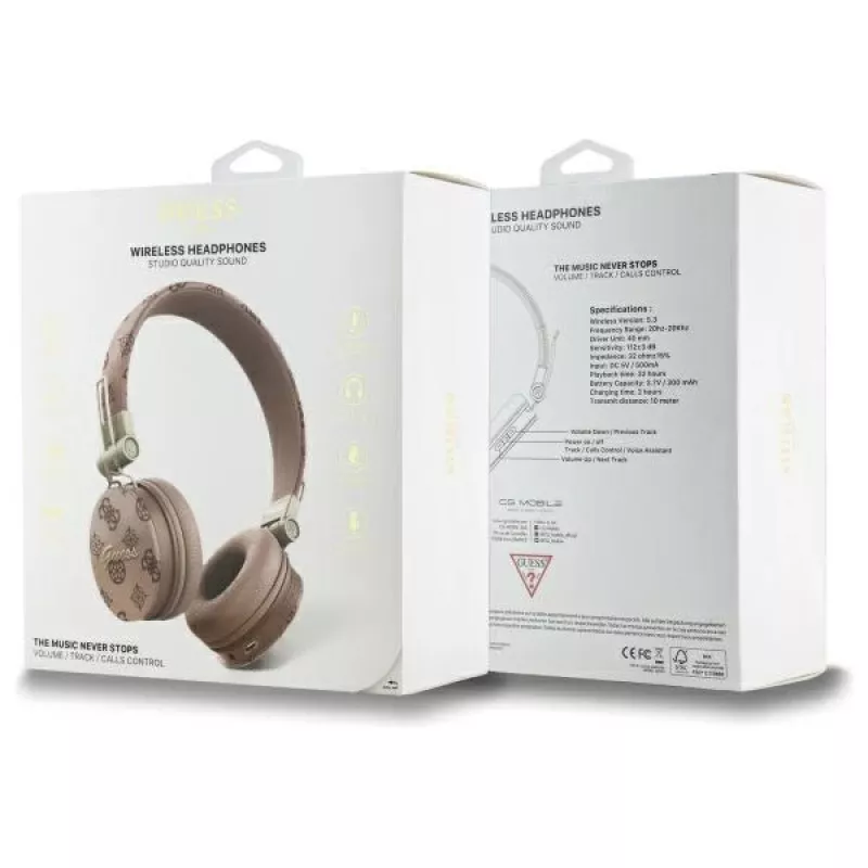 Guess Peony Script Round Shape auriculares inalámbricos over-ear con ENC, marrón
