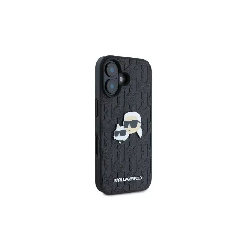 Karl Lagerfeld Monogram Karl & Choupette Head Pin Funda para iPhone 16 (negro)