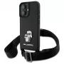 Karl Lagerfeld Saffiano Karl & Choupette Metal Pin CBDY Strap Funda rígida para iPhone 16 6.1, negra
