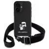 Karl Lagerfeld Saffiano Karl & Choupette Metal Pin CBDY Strap Funda rígida para iPhone 16 6.1, negra
