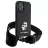 Karl Lagerfeld Saffiano Karl & Choupette Metal Pin CBDY Strap Funda rígida para iPhone 16 6.1, negra