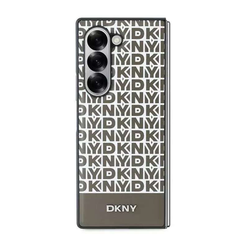 DKNY DKHMZFD6PSOSPW Funda trasera para Samsung Galaxy Z Fold6 marrón patrón repetido franja inferior