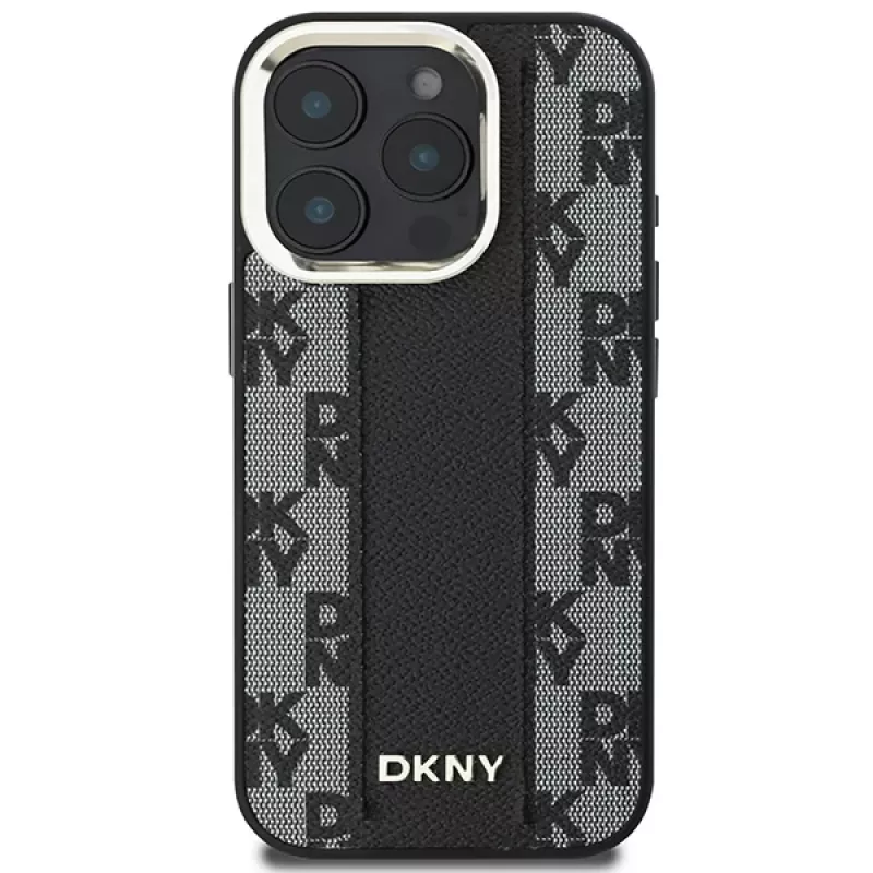 DKNY DKHMP16LPCPVSLK Funda rígida para Apple iPhone 16 Pro, 6,3 pulgadas, negra, patrón de cuadros, MagSafe