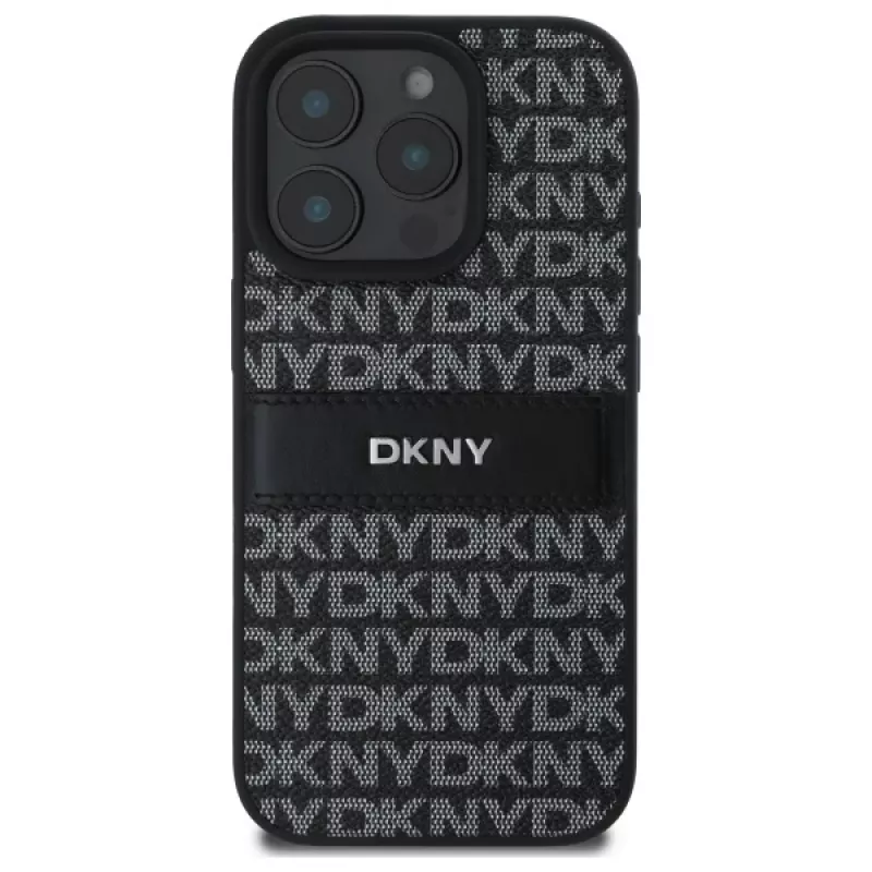 DKNY DKHCP16XPRTHSLK Funda rígida para iPhone 16 Pro Max 6,9 pulgadas negra con patrón texturizado de rayas tonales