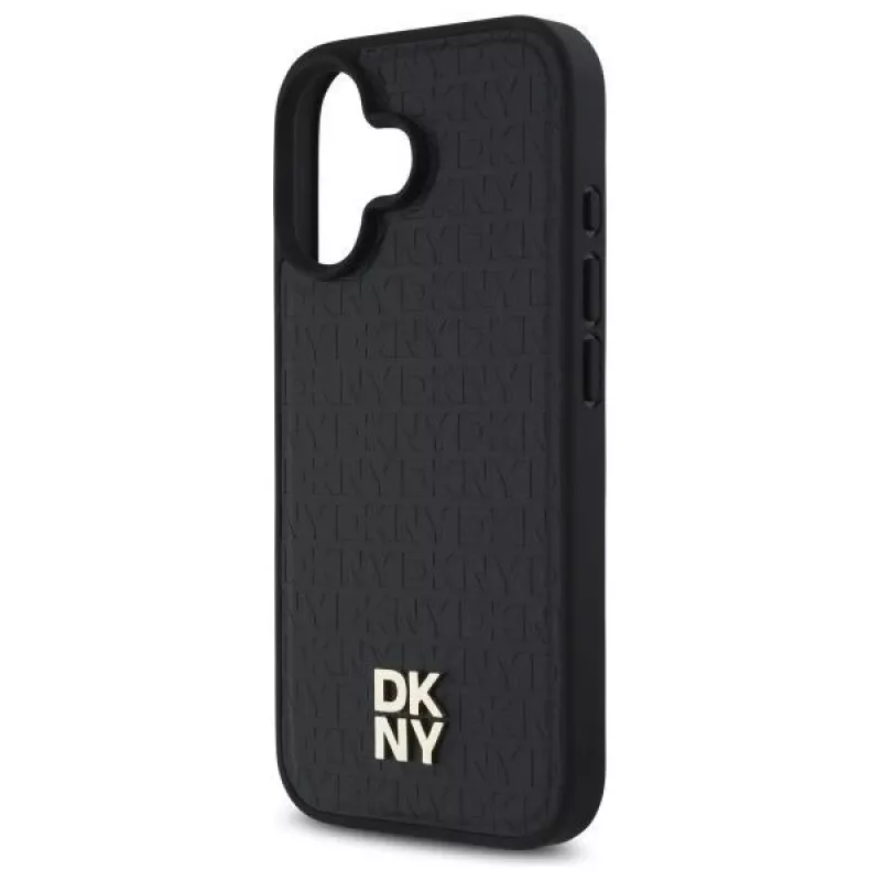 DKNY DKHMP16SPSHRPSK Funda rígida para iPhone 16 6.1 negra Repeat Pattern Stack Logo MagSafe