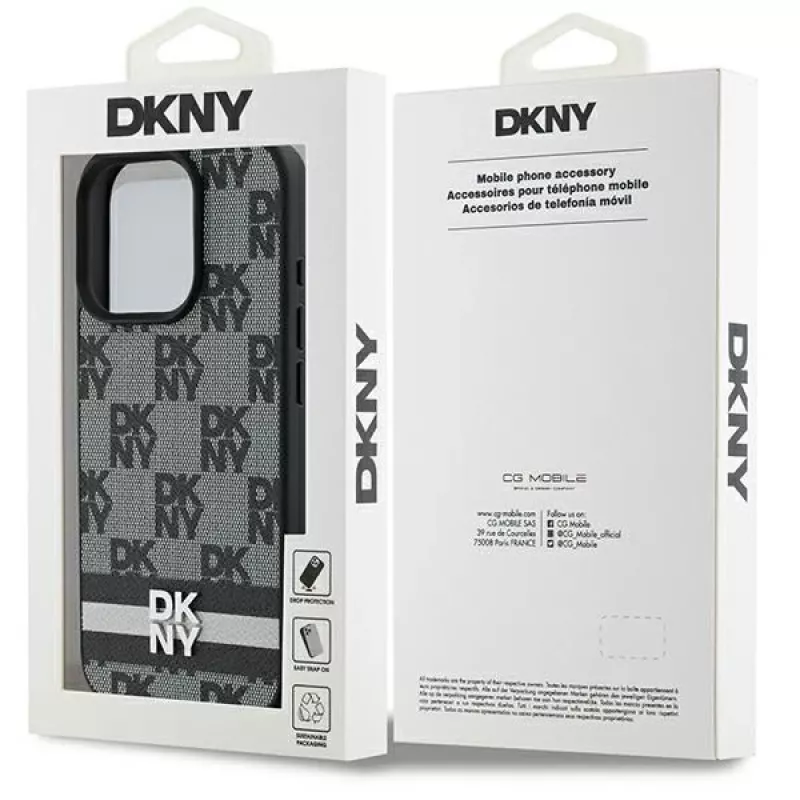 DKNY DKHCP16LPCPTSSK Funda rígida para Apple iPhone 16 Pro 6,3 pulgadas negra patrón de cuadros y rayas impresas