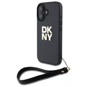 DKNY DKHCP16SPBSWSK Funda rígida para Apple iPhone 16 6,1 pulgadas negra con correa de mano