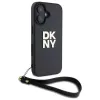 DKNY DKHCP16SPBSWSK Funda rígida para Apple iPhone 16 6,1 pulgadas negra con correa de mano