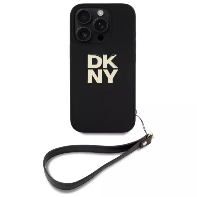 DKNY DKHCP16LPBSWSK Funda rígida negra para iPhone 16 Pro 6,3 pulgadas con correa de mano y logo Stock