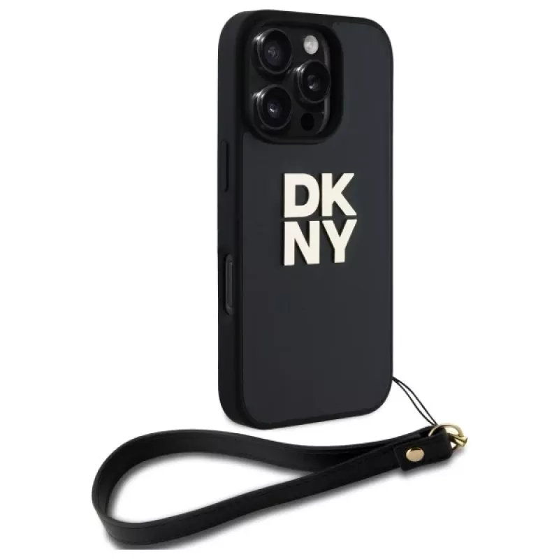 DKNY DKHCP16LPBSWSK Funda rígida negra para iPhone 16 Pro 6,3 pulgadas con correa de mano y logo Stock