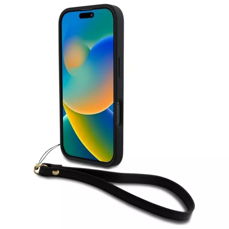 DKNY DKHCP16LPBSWSK Funda rígida negra para iPhone 16 Pro 6,3 pulgadas con correa de mano y logo Stock