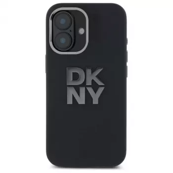 DKNY DKHCP16SSMCBSK Funda rígida para iPhone 16 6.1 Liquid Silicone Metal Logo negra