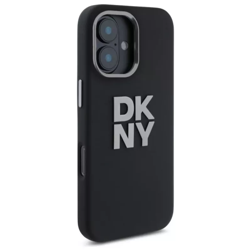 DKNY DKHCP16SSMCBSK Funda rígida para iPhone 16 6.1 Liquid Silicone Metal Logo negra