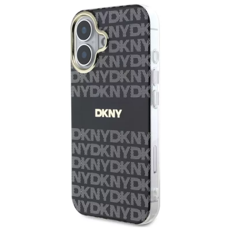 DKNY DKHMP16SHRHSEK Funda rígida para Apple iPhone 16 6,1 pulgadas - negra con patrón texturizado repetido y rayas