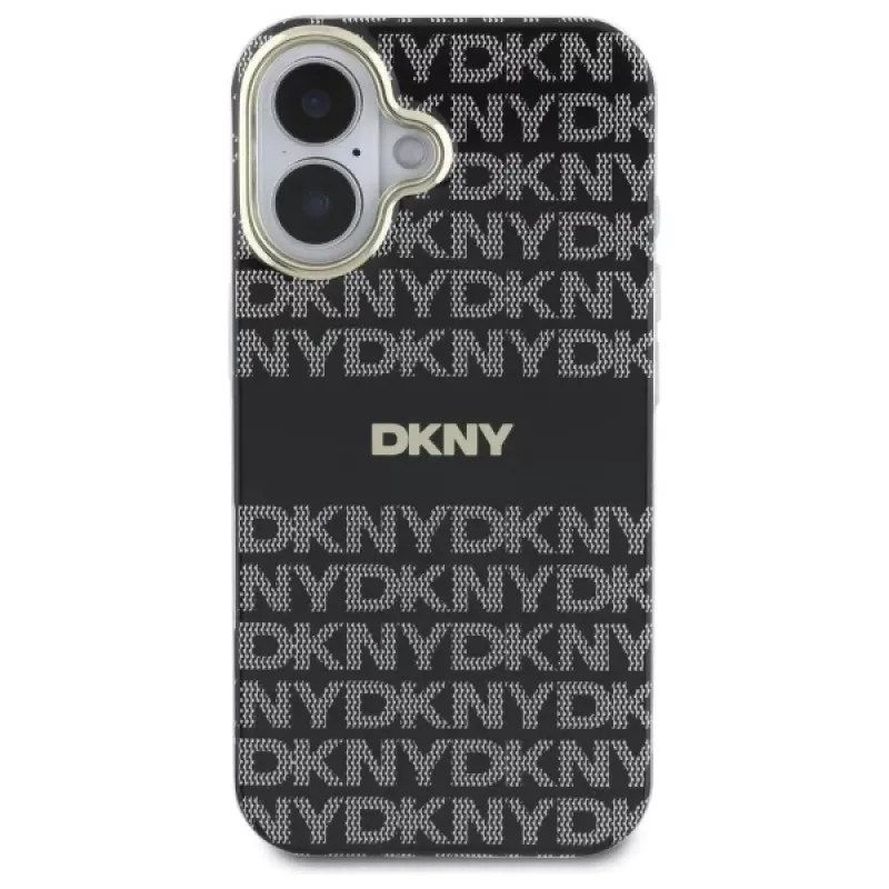 DKNY DKHMP16SHRHSEK Funda rígida para Apple iPhone 16 6,1 pulgadas - negra con patrón texturizado repetido y rayas
