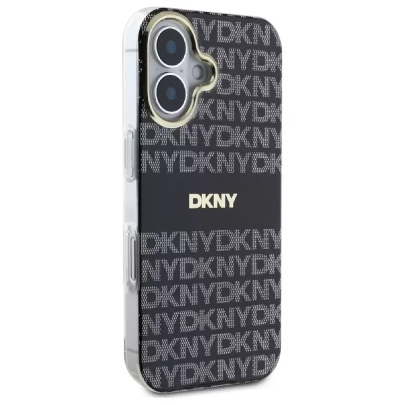 DKNY DKHMP16SHRHSEK Funda rígida para Apple iPhone 16 6,1 pulgadas - negra con patrón texturizado repetido y rayas