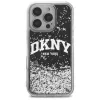 DKNY DKHCP16LLBNAEK Funda rígida para iPhone 16 Pro 6,3 pulgadas negra Liquid Glitter Arch Logo