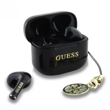 Guess Glossy Effect Printed Classic Logo & Charm auriculares TWS Bluetooth con estuche de carga (negro)