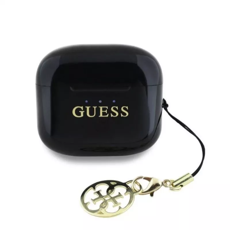 Guess Glossy Effect Printed Classic Logo & Charm auriculares TWS Bluetooth con estuche de carga (negro)