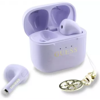 Guess Glossy Effect Printed Classic Logo & Charm auriculares TWS lavanda